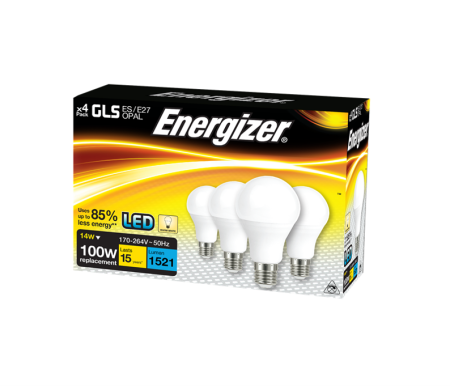 13.5w E27 Opal LED GLS 3000k - 4 Pack (Energizer)